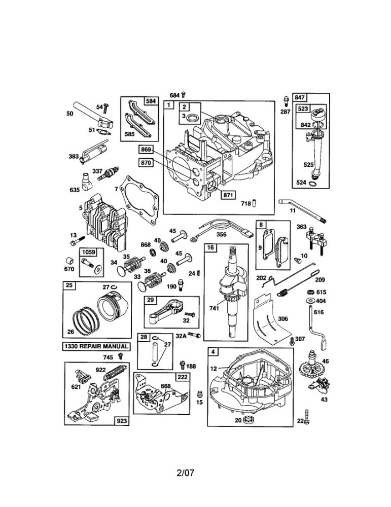 Cylinder/Crankshaft/Crankcase Diagram and Parts List for 122T02-0845-EA  Briggs and Stratton Engine